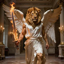 hyper - realistic baroc mansion interior, an athletic angel with a head of a lion wearing a silk robe holding a flaming sword, cinematic composition, aesthetic! dream hyper - realistic baroc mansion interior, an athletic angel with a head of a lion wearing a silk robe holding a flaming sword, cinematic composition, aesthetic! dream hyper - realistic baroc mansion interior, an athletic angel with a head of