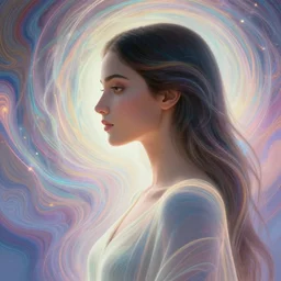 side profile, maya ali mage, elegant, highly detailed, concept art, smooth, sharp focus, spiritual art, luminescent, colorful swirly magic ripples, pastel colors, by huang guangjian, sachin teng, greg rutkowski, jesper ejsing, ilya kuvshinov, artgerm, mucha, psychedelic