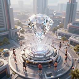 people fitness in an environment of bright ui, aerial view, unreal engine 5, hyper - detailed, artstation, sharp focus, diamond dust in air, 4 k, volumetric light, depth of field, intricate art, digital art
