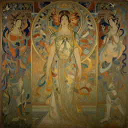 portrait full body girl 3 kingdom breathtaking detailed concept art painting art deco pattern of birds goddesses amalmation flowers head thibetan temple, by hsiao ron cheng, tetsuya ichida, bizarre compositions, tsutomu nihei, exquisite detail, extremely moody lighting, 8 k, art nouveau, old chines painting, art nouveau