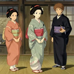 geisha school, in the style of studio ghibli, j. c. leyendecker, greg rutkowski, artgerm