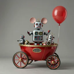 adventurer ( ( ( ( ( 1 9 5 0 s retro future robot mouse balloon birthday party wagon house. muted colors. ) ) ) ) ) by jean baptiste monge!!!!!!!!!!!!!!!!!!!!!!!!! chrome red