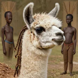 llama with dreadlocks, detailed, by ernst haeckel, james jean, el anatsui, mandy jurgens