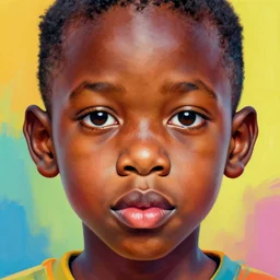 colourful upper half portrait of an african boy with exaggerated facial features - art by aya takano & hsiao - ron cheng, highly detailed, caricature, digital painting, illustration, smooth, sharp focus, intricate, symmetry, pinterest, behance, artstation