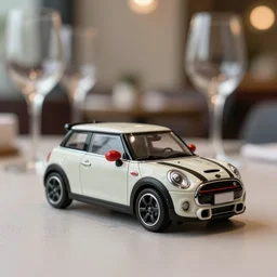 8 5 mm food photography of a mini cooper s at a restaurant with dof and bokeh and wine glasses out of focus in the background. highly detailed 8 k. intricate. lifelike. soft diffused light. nikon d 8 5 0.