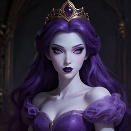a portrait of humanization of princess purple from adventure time, grim - lighting, high - contrast, intricate, elegant, highly detailed, digital painting, artstation, concept art, smooth, sharp focus, illustration