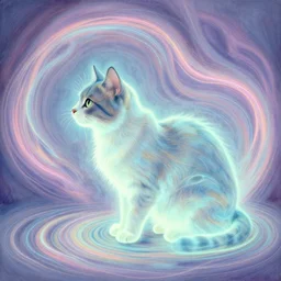 side profile, cat, luminescent, colorful swirly magic ripples, pastel colors, by greg manchess, huang guangjian, gil elvgren, sachin teng, greg rutkowski, jesper ejsing, ilya kuvshinov