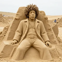 a photo of a super realistic sandsculpture of jimmy hendrix, 5 0 mm, f 1. 4 - n 9
