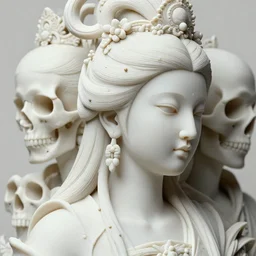 3 d goddess close up profile portrait with skull. beautiful intricately detailed chinese peking opera mask and clasical chinese cheongsam. betta fish, jellyfish phoenix, bio luminescent, plasma, ice, water, wind, creature, artwork by tooth wu and wlop and beeple and greg rutkowski