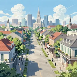 beautiful new orleans landscape, illustration, concept art, pixiv, art by wlop and greg rutkowski and makoto shinkai and studio ghibli and kyoto animation, vivid, colorful, cel - shaded, blackoutlines