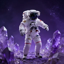 one astronaut on purple crystal, beautiful dynamic lighting, cinematic, wide angle establishing shot, extremely high detail, photo realistic, cinematic lighting, post processed, concept art, artstation, matte painting, style by frederic church, raphael lacoste, unreal engine 8 k, roger deakins