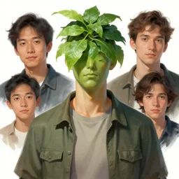 character concept portrait, centralized head and upper torso, plant person wearing casual wear, style digital painting, concept art, smooth, sharp focus, illustration, from metal gear, by ruan jia and mandy jurgens and william - adolphe bouguereau, artgerm