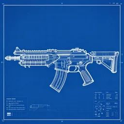 schematic of a futuristic plasma rifle, blueprint, HD, side view, 4k