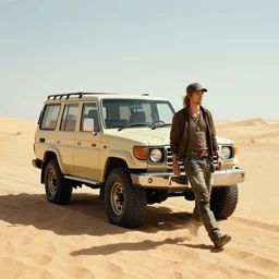 liberty walk toyota land cruiser in desert, midday, film still from mad max fury road,