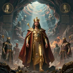 a majestic photograph of the king of agharta, land of advanced races, giant, hollow earth infographic, illustrations, dynamic lighting, digital art, fantastically beautiful, illustration, aesthetically inspired by leonardo da vinci, trending on artstation, art by albrecht durer, johfra bosschart, ilya kuvshinov, 8 k, upscale