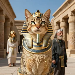 portrait of an egyptian pharaoh cat in a scenic temple by jon foster and jesper ejsing