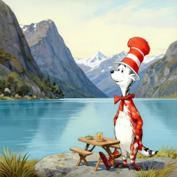 fiordland national park in the style of dr. seuss, painting by albert bierstadt