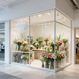 flower shop design by white science labotory, steel and glass material
