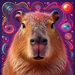 vivid color portrait of funny giant cute eyes capybara, intricate abstract. intricate artwork, by tooth wu, wlop, beeple, dan mumford. concept art, octane render, trending on artstation, greg rutkowski very coherent symmetrical artwork. cinematic, key art, hyper realism, high detail, octane render, 8 k, iridescent accents