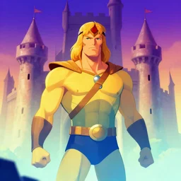 he-man in front of castle grayskull, gradient colors, digital art, trending on artstation