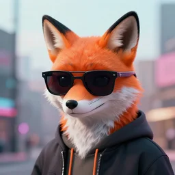vaporwave fox wearing sunglasses