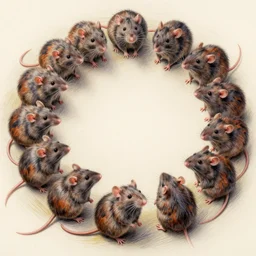 a seamless circle of rats connected mouth to tail, colored pencil sketch