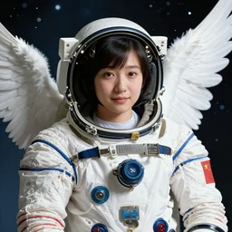 japanese girl astronaut, close angel, real photo, 8 k resolution, nasa photos, photorealistic,