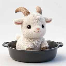 cute plush goat in a pan. Detailed digital art by greg rutkowski, Thomas kinkade, Keith Parkinson, artstation, cgsociety, deviantart, 8k, HD
