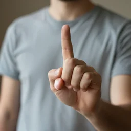 the man with a finger in his hand