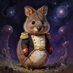 cute quokka dressed as a colonial general, cosmic horror painting, elegant intricate digital painting artstation concept art by mark brooks and brad kunkle detailed