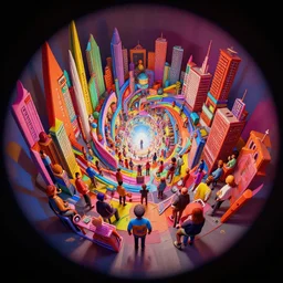 hangover, colorful, contrast, 3 d scene, greg rutkowski, zabrocki, karlkka, jayison devadas, trending on artstation, 8 k, ultra wide angle, zenith view, pincushion lens effect