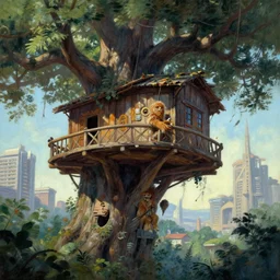 wookiee treehouse city hanging from gigantic trees, kashyyyk, rwookrrorro, painting by ralph mcquarrie