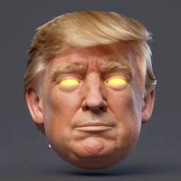 a cartoon face, in the likeness of Donald Trump, with glowing yellow eyes, in style of Tom Bagshaw