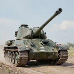 A painting of a T-34-85 tank pointing up