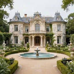 a mansion with a garden. rococo artwork.
