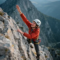 a young climber about to reach the top of a mountain, positive, energetic, enthusiasm, detailed, cinematic, dramatic lighting, by stanislaw szukalski
