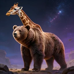epic professional digital art of bear-giraffe chimera hybrid, giraffe head on bear body, best on artstation, cgsociety, wlop, Behance, pixiv, cosmic, epic, stunning, gorgeous, much detail, much wow, masterpiece