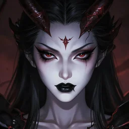 death demon, female demon design by kazuma kaneko, shin megami tensei, focus on face, black lipstick