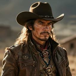 concept art cowboy in style alberto mielgo, westernpunk, background by junich higashi, intricate, 4 k resolution, cinematic lighting