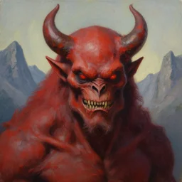 close up portrait of a monster in the mountains of hell, oil painting by tomasz jedruszek, cinematic lighting, pen and ink, intricate line, hd, 4 k, million of likes, trending on artstation