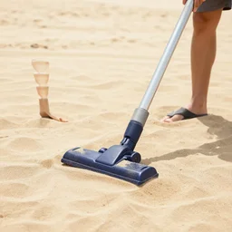 someone vacuuming sand