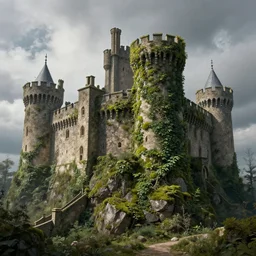 a castle with ivy moss, fantasy, highly detailed, art by greg rutkowski
