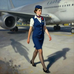 stewardess walking to airbus by dan mcpharlin masterpiece detailed shadows expressive dynamic cinematic beksinski