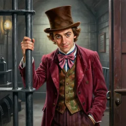 Willy Wonka in a prison cell, realistic painting, high definition, digital art, matte painting, very detailed, realistic