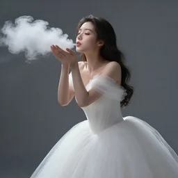 beautiful girl in full gown blowing clouds, portrait character concept style trending on artstation concept art detailed octane render cinematic photo - realistic 8 k high detailed