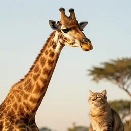giraffe that looks like a cat, animal geographic, high quality, golden hour