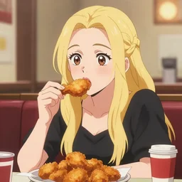 anime girl eating fried chicken by elle goulding