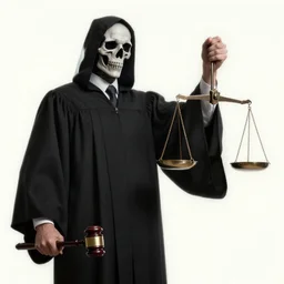 judge in a black robe holding a scales of justice in one hand and a gavel in the other hand, dead by daylight killer, concept art, 4k