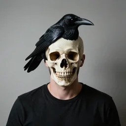 man with a raven skull for a head,