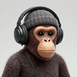stoned ape, headphones and knitted cap, realistic, felted, extremely detailed, sharp focus, wide view, smooth, digital illustration, by james jean, by rossdraws, frank franzzeta, mcbess, sakimichan, brosmin, danton fadeev, steve simpson